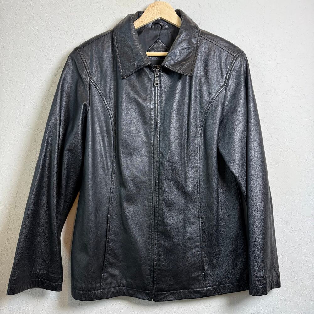 Women's Outbrook Black‎ Leather Zip Front Jacket Size M